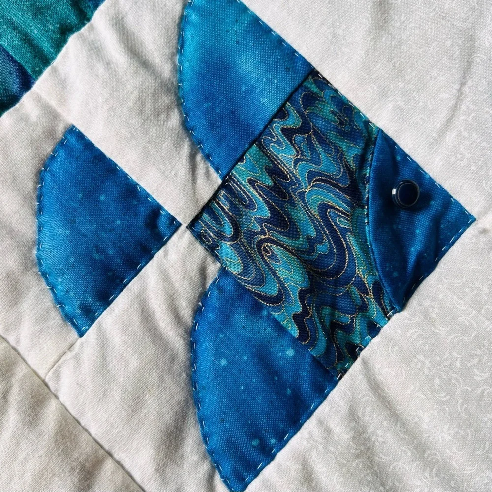 Handmade Ocean Fish Quilt 48” x 60” – Coastal Nautical Beach House Throw